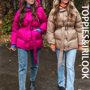 Femmes vers le bas Parkas Toppies hiver à capuche doudoune manteau ceinture longue surdimensionné vêtements d'extérieur 221007
