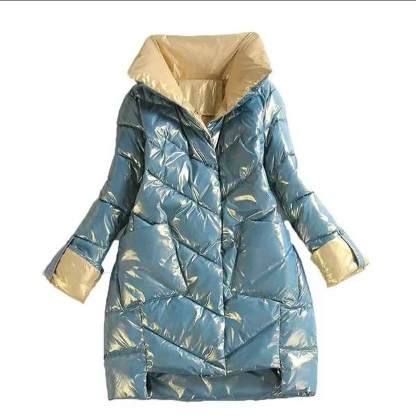 Parkas en duvet pour femmes, col rabattu, mode Patchwork pied-de-poule, manteaux élégants, amples, longue veste en coton pour dames JP