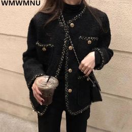 Parkas en duvet pour femmes Vintage en laine Tweed vestes noires hiver automne mélange de laine manteau court mode coréenne Jaquetas bureau en vrac Chaquetas 231026