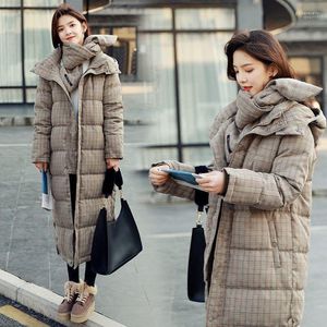 Parka en duvet de canard blanc pour femme, manteau Long en treillis coréen, veste chaude et ample, hiver 2022, Guin22