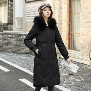 Dames Down Parkas Winter Big Fur Collar Gevotte jas 2023-stijl Koreaanse mode-taille mid-length Ladies Slim Jacke