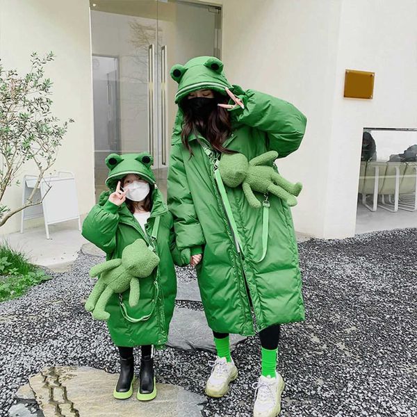 Parkas en duvet pour femmes hiver dessin animé grenouille coton rembourré enfants enfant Parent vêtements style étranger longue épaisse veste vêtements d'extérieur à capuche Winter Parkas 2023L23116