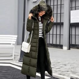 Dames S Down Parkas Winter Clede Fur Quilted Jackets 2023 Fashion Thicke Warm Long Coat Parka Hapa Hooded Snow Outswear 231219