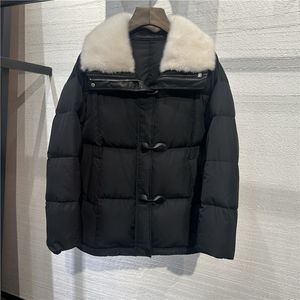 Parkas de plumón para mujer Abrigo de invierno Ropa exterior Cuello de piel de visón Chaqueta de ganso blanco Tela de seda Hebilla de cuero genuino Corto 221205