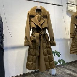 Parkas d'hiver en duvet pour femmes, manteaux avec col en vraie fourrure de vison, ceinture fine, vestes longues, vêtements d'extérieur en plumes d'oie, 231118