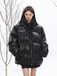 Parkas en duvet pour femmes design d'hiver en métal PU cuir coton veste rembourrée femmes version coréenne épaissie col montant pain mode 221205