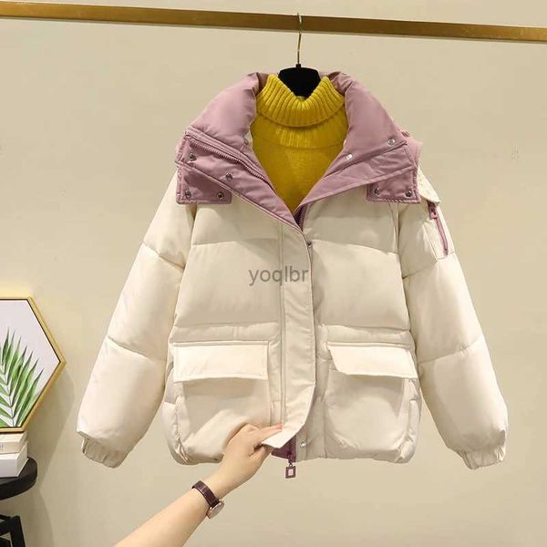 Parkas de plumón para mujer, chaquetas de algodón para invierno, ropa para mujer, Parkas cortas informales, prendas de vestir exteriores holgadas con capucha coreanas, abrigos de invierno para niñas bd552L231215