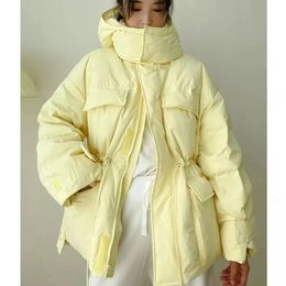 Parka d'hiver chaude à capuche pour femme, manteau en coton, irrégulier, moelleux, avec cordon de serrage à la taille, vêtements d'extérieur, 231027