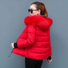 Frauen Unten Parkas Winter Jacke 2023 Koreanische Frauen Parka Große Pelz Kragen Mit Kapuze Dicke Warme Weibliche Mantel Casual Outwear baumwolle 231018