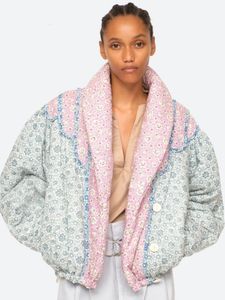 Parkas en duvet pour femmes hiver multicolore Floral revers coton veste ample simple boutonnage manteau femmes à manches longues courtes 230111