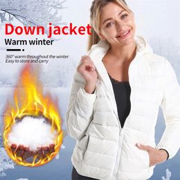 Parkas en duvet pour femmes hiver surdimensionné veste en duvet mince ultralégère pour femmes vestes à capuche en duvet de canard à manches longues doudoune chaude parkas femme 220906