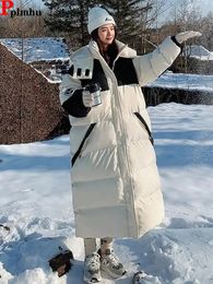 Parkas en duvet pour femmes hiver chaud Patchwork à capuche longues Parkas Chaquetas épais coton rembourré taille pardessus Jaqueta Chic vêtements de neige Parcas Ceketler 231215