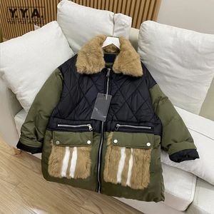 Donsparka's voor dames Winter Warm Afneembare konijnenbontkraag Patchwork Losse lange mouwen Vrouwelijke overjas Street chic Dames dik vrijetijdsjack 231201