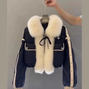 Parkas pour femmes hiver femmes noir coton manteau léger col en fausse fourrure Bomber veste courte rembourré PU Parka en cuir Cardigan hauts 231013