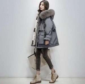 Parkas en duvet pour femmes hiver femmes coréen chaud coton veste grand col de fourrure à capuche rembourré manteaux taille élastiquée solide mi-long manteau