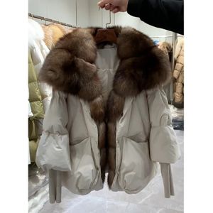 Parkas pour femmes hiver femmes manteau chaud surdimensionné réel col de fourrure de renard épais vêtements d'extérieur de luxe mode 90% veste en duvet d'oie 231117