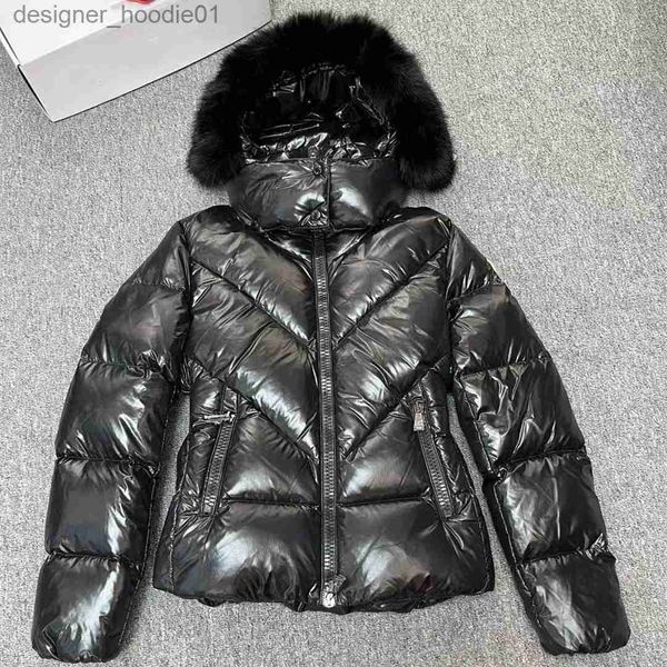 Parkas de plumón para mujer Chaqueta de plumón negra Shoet Diseñador Abrigo de invierno Capucha de piel desmontable Manga larga Parka acolchada con relleno de plumón L230915