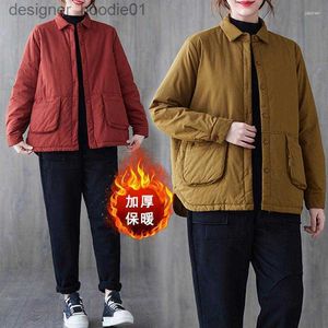 Parkas pour femmes Vestes pour femmes Style chinois rétro coton rembourré chemise veste littéraire femmes à manches longues revers léger chaud matelassé manteau hiver L230915