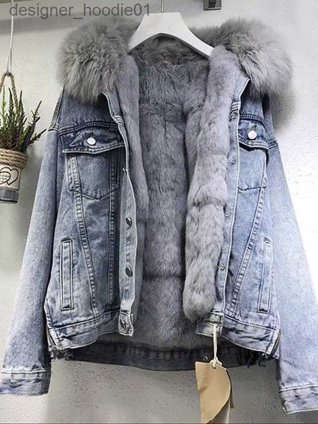 Parkas pour femmes Vestes pour femmes hiver femmes chaud col de fourrure veste en jean manteau basique froid vêtements de motard épais polaire matelassé 221116 L230915