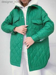 Women's Down Parkas Women's Jackets Veste d'hiver pour femme Super simple boutonnage revers Long vert ample chaud haut à carreaux décontracté Streetwear manteaux matelassés femme L230915