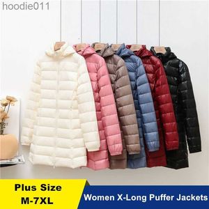 Women's Down Parkas Vestes longues bouffantes pour femmes nouvel hiver 90% duvet de canard blanc chapeau chaud détachable femme Ultra léger manteaux en duvet pliables L230920