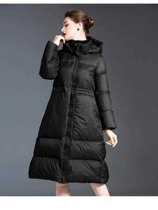 Parka d'hiver en duvet noir pour femme, doudoune longue avec fermeture éclair, capuche, manches longues, manteau à la mode, zln231109