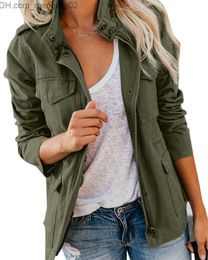 Parkas en duvet pour femme Veste zippée pour femme Veste d'automne pour femme Veste de rue décontractée à manches longues Veste coupe-vent Veste militaire à col montant Anorak Z230809