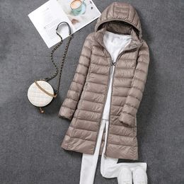 Parkas pour femmes Femmes Ultra léger Packable Longue Doudoune Automne Hiver Chapeau Chaud Amovible À Capuche Femme Manteau Parka 5XL 7XL 231011