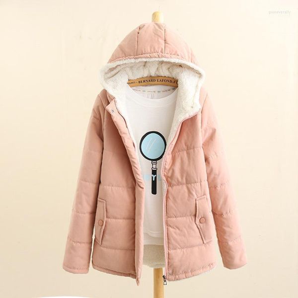 Femmes Down Parkas Femmes Hiver Polaire Manteau Coréen Casual Vestes Coton À Capuche Coupe-Vent Chaud Rose Kaki Velours Pour Guin22