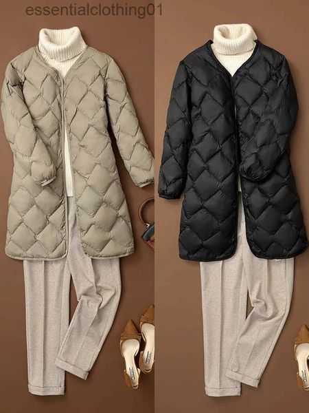 Parkas de plumón para mujer Mujeres X-Long Ligero Pato blanco Down Mantenga chaquetas cálidas 2023 Nuevas llegadas Coreano Slim Fit con cuello en V Down Liner Fe Coats L231102