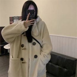 Parkas pour femmes Down y2k Hiver Fashion Hooded Long Falk Faux Agneaux Laine Femmes Épaisses Mouilles décontractées vintage Vestes de genou coréen Outwear 230111