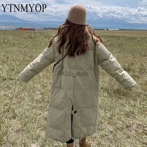 Parkas Femme YTNMYOP Outwear Long Chaud Parka Manteau Col Rabattu Hiver Femmes Vêtements S-L Coton Rembourré Longue Veste Dames Noir KakiL231215