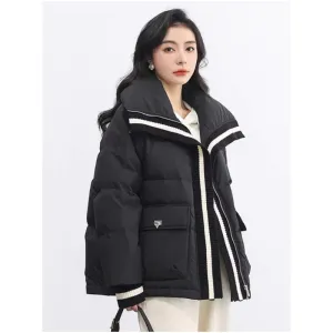 Vestes bouffantes en duvet pour femmes, noir, mode coréenne, Style Y2K, Streetwear Chic et chaud, manteau féminin en coton Beige, hiver 2023