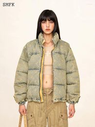 Mujer Abajo SMFK Vaquero Jardín Jakcets Vintage Usado Espesar Cálido Parkas Invierno Jacquard Denim Algodón Acolchado Casual Puffer Coat