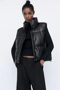 Veste en cuir et coton sans manches pour femmes, la même tendance automne et hiver