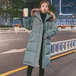 Dam dun tjock lös pälskrage parkas för kvinnor 2023 vinter mellanlång vadderad jacka koreansk lång vadderad kappa damkläder
