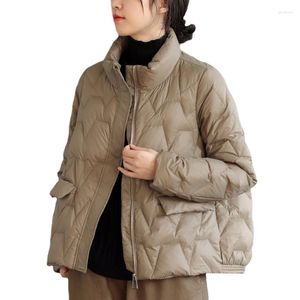 Doudoune Femme Ultra Légère Femme Hiver Col Montant Manteau Doudoune Plume 90% Canard Blanc Parkas Couleur Unie