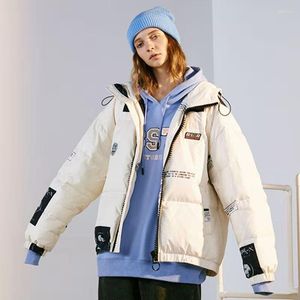 Veste en duvet de canard blanc pour femmes visage de dessin animé à capuche hommes et femmes même Style Couple impression d'hiver épais lâche petit diable cadeaux