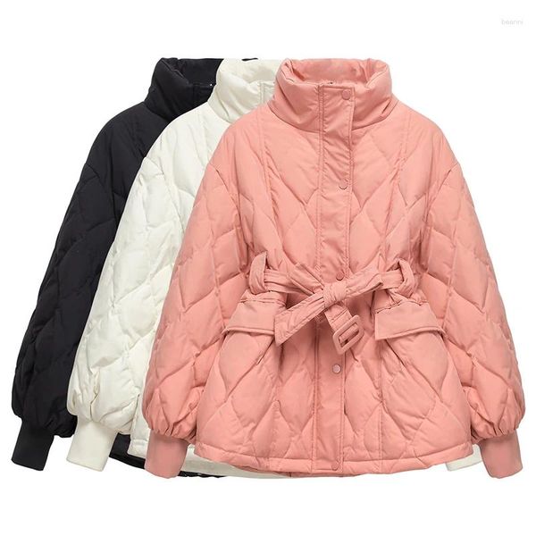 Chaqueta a cuadros ajustada para mujer, ropa de calle con cuello levantado, abrigo de pato blanco, Parkas de moda para mujer, prendas de vestir