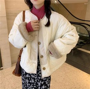 Manteau d'hiver en duvet pour femmes, veste coréenne rembourrée en coton 2024, Imitation laine d'agneau chaude, pull court à manches longues