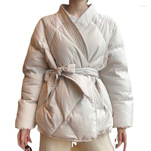 Manteau d'hiver en duvet pour femmes femmes conception ceintures solides femme épaisse haute qualité étudiants veste douce