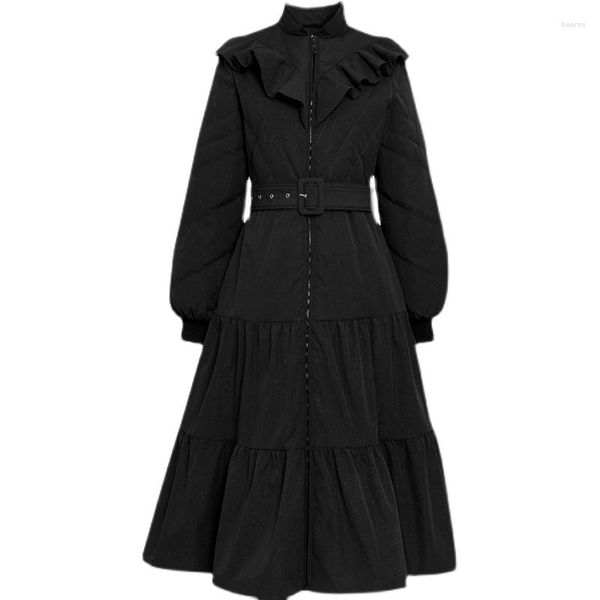 Manteau de canard à col montant pour femme, mode d'hiver, manches lanternes élégantes, jupe épaisse, vêtements d'extérieur