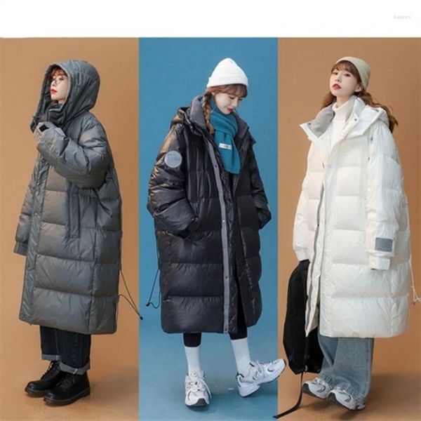 Chaqueta de plumón de invierno de alta calidad para mujer estilo Hong Kong gruesa de longitud media