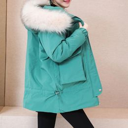 Chaqueta De Invierno para Mujer Elegante Abrigo Acolchado De Algodón Largo Coreano Suelto Engrosado Cálido Piel Artificial Parkas con Capucha Informal Diario