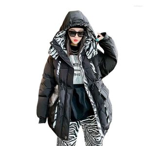 Winterjack voor dames in de winterjack Zebra Gedrukte lange warme jas 2023 Dikke capuchon Parka's losse vrouwen oversized gewatteerde jassen