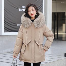 Manteau Long d'hiver en duvet pour femme, veste avec grand col en fourrure, parka à capuche, vêtements épais et chauds en coton rembourré, vêtements d'extérieur Parka surdimensionnés