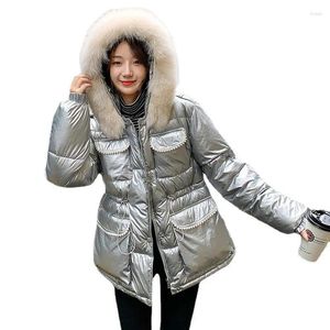 Manteau d'hiver mi-long en coton brillant pour femme, veste épaisse et chaude de Style coréen, matelassé à la taille avec cordon de serrage, Slim, JD1979