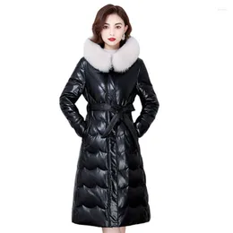 Veste d'hiver chaude avec col en fourrure pour femme, manteau en cuir véritable de haute qualité, peau de mouton épaisse, NBH509
