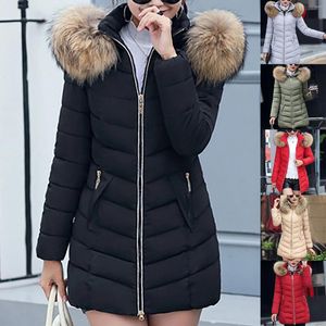 Vestes chaudes d'hiver en duvet pour femmes, modèles mi-longs à la mode, Slim, gros cheveux, vêtements d'extérieur à capuche, vêtements mignons pour filles