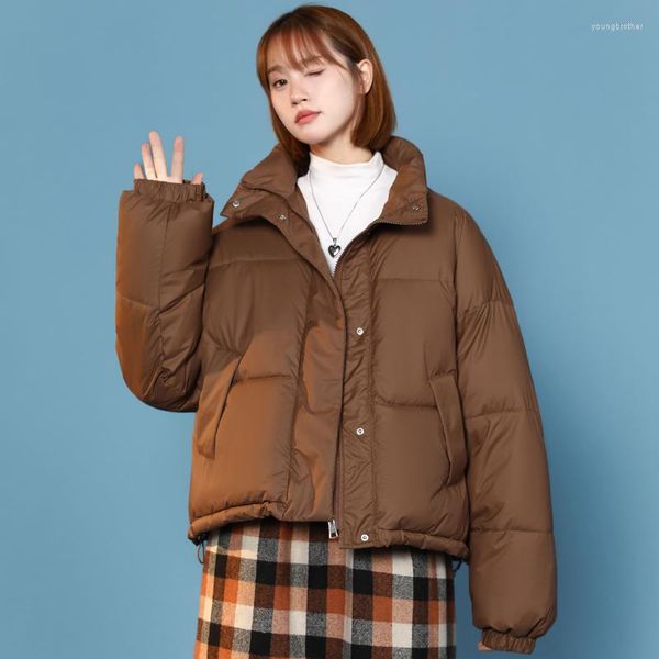 Femme's Down Femmes Brown Vestes Parka Hiver Court Vêtements d'extérieur Mode Loisirs Canard Coton Épaissir Imperméable Chaud Femelle Manteau Lâche